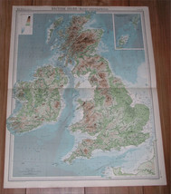 1922 Physical Map Of Great Britain Scotland Wales Ireland Mountains Rivers - £22.29 GBP