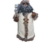 African American Santa White Silver Faux fur trim Christmas Tree Topper 18” - $14.84