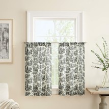 Waverly Charmed Life Toile Tier Curtain Set Kitchen Floral Onyx Black 52X36 - $24.74