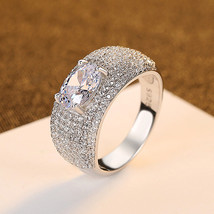 Full Diamond Ring Wide Face S925 Silver Ring With Egg-Shaped Ring Style High US9 - £29.52 GBP