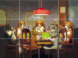 funny animals dogs cheating playing cards ceramic accent tile mural back... - $59.39+