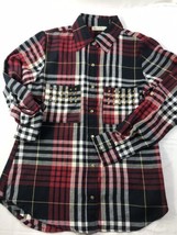 Glam Dollz Flannel Shirt Gold Snap Buttons Red Black Plaid Sz S Nice! - £12.73 GBP