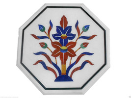 12&quot; White Marble Table Top Mosaic Inlaid Christmas Handmade Art Home Decor Gifts - £401.08 GBP