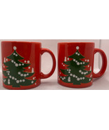 2 Vintage Waechtersbach Germany Christmas Candles Tree Red Coffee Cups Mugs - $17.90