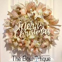 Christmas Snowflake Holiday Ribbon Door Wreath Handmade 22 ins LED W12 G... - $80.00