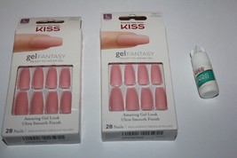 Lot/2 Kiss Gel Fantasy Ready-To-Wear Gel Long 28 Nails KGN09 In Box + Glue - £13.66 GBP