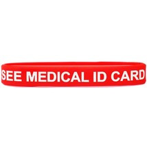 See Medical ID Card Medical Alert Wristband Bracelet in Red with White Text - $2.85