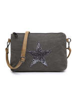 Grey Flat Star Canvas Clutch/Crossbody with Strap - $26.35