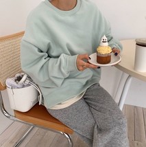 Korean Chic Candy Color O Neck Pullover Sweatshirts Women  Split Loose Casual To - £96.88 GBP