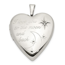 Silver Rhod-pltd 20mm Love To The Moon Diamond Heart Locket QLS820 - $76.98