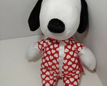 Snoopy Plush wearing red pajama outfit white hearts Peanuts puppy dog  - $10.39