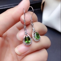 18K White Gold Plated Green Crystal Dangle Drop Earrings for Women - £9.64 GBP