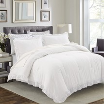 Luxury Ruffled Comforter Sets King White 3Pcs, Soft Microfiber Inner Fill Down A - £73.93 GBP
