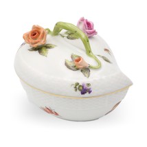 Herend Antique Heart Shaped Bonbonniere, Trinket Box Lidded, Hand-Painte... - $129.35