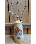 Antique Austrian Gilded Floral Porcelain Hat Pin Holder With 9 Hat Pins ... - $108.92 CAD
