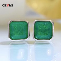 100% 925 Sterling Silver Square Synthetic Emerald Stud Earrings For Women Engage - £29.55 GBP