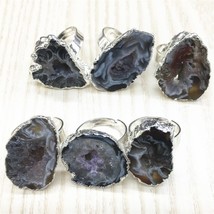 Natural Brazilian Electroplated Silver Color Eed Slice Open Agates Rings Geode D - £21.57 GBP
