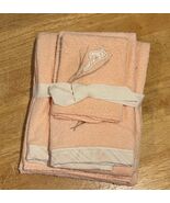 Vintage Pink Peach Calla Lily Floral Appliqué Towel Set Bath Hand Washcl... - $451.56 MXN