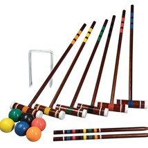 Croquet Set Vintage Wooden Game Six Player Backyard Leisure Sports Intermediate - £47.21 GBP
