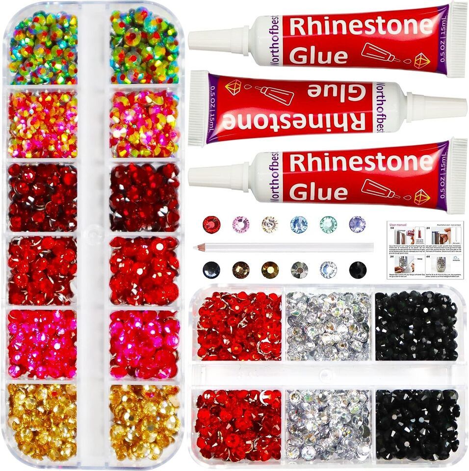 Primary image for Rhinestones for Crafts Clothes kit with Rhinestones Glue,Flatback Rhinestone Red