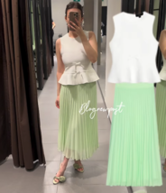 ZARA BNWT 2025. SEA GREEN PLEATED MIDI SKIRT. 3666/088/508 - $67.57