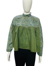 Ulla Johnson Women&#39;s Hand Embroidered Metal Sequin Linen Blouse Tunic Top M 6 - £121.59 GBP