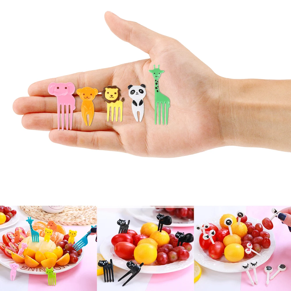 Play Mini Forks Animal Food Picks for Play Cute Fruit Fork Bento Box Decor Reusa - £23.17 GBP