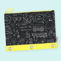 Yoobi Brand ~ Binder Zip Case ~ Black ~ White ~ Yellow ~ Doodles - £11.95 GBP