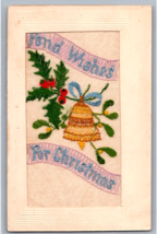 Embroidered Bell and Holly Fond Wishes For Christmas UNP DB Postcard W14 - £7.07 GBP