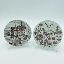 Vintage NYMØLLE Pottery DENMARK  Hand Painted Wall Round Red Tiles Pair  - $76.50