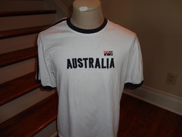 Vintage White Black Sewn Ringer Australia Spell Out Cotton T-shirt Adult L Nice - £20.24 GBP