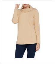 Denim &amp; Co. Active French Terry Long-Sleeve Top w Sherpa Collar Sand Sz ... - $19.34