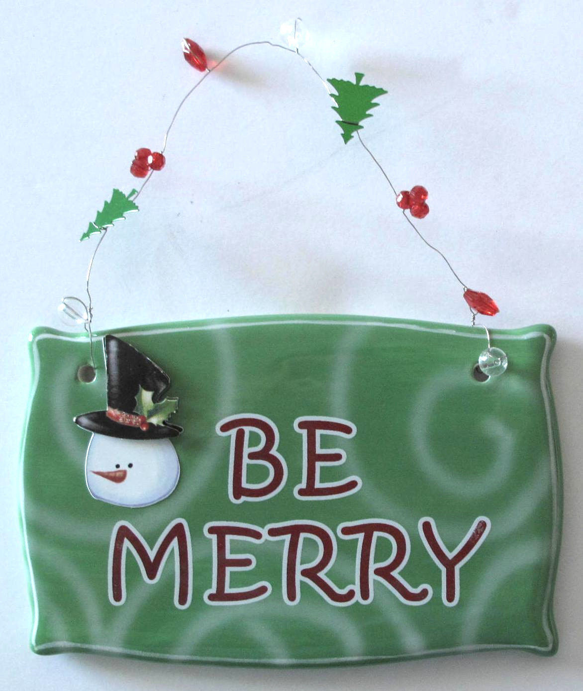 Green Christmas Ceramic Sign Plaque Wall Decor: BE MERRY - $5.53