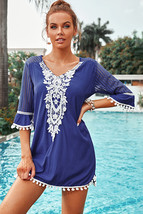 Blue Crochet Pom Pom Trim Beach Tunic Cover up - $14.10