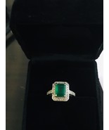 Natural emerald ring with diamonds in white gold - £2,178.17 GBP