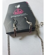 Necklace And Earrings Faux Jewels Silver Tone Chains Paparazzi 18&quot; long - $9.53