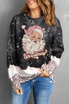 Black Christmas Santa Claus Leopard Print Graphic Sweatshirt - $22.73