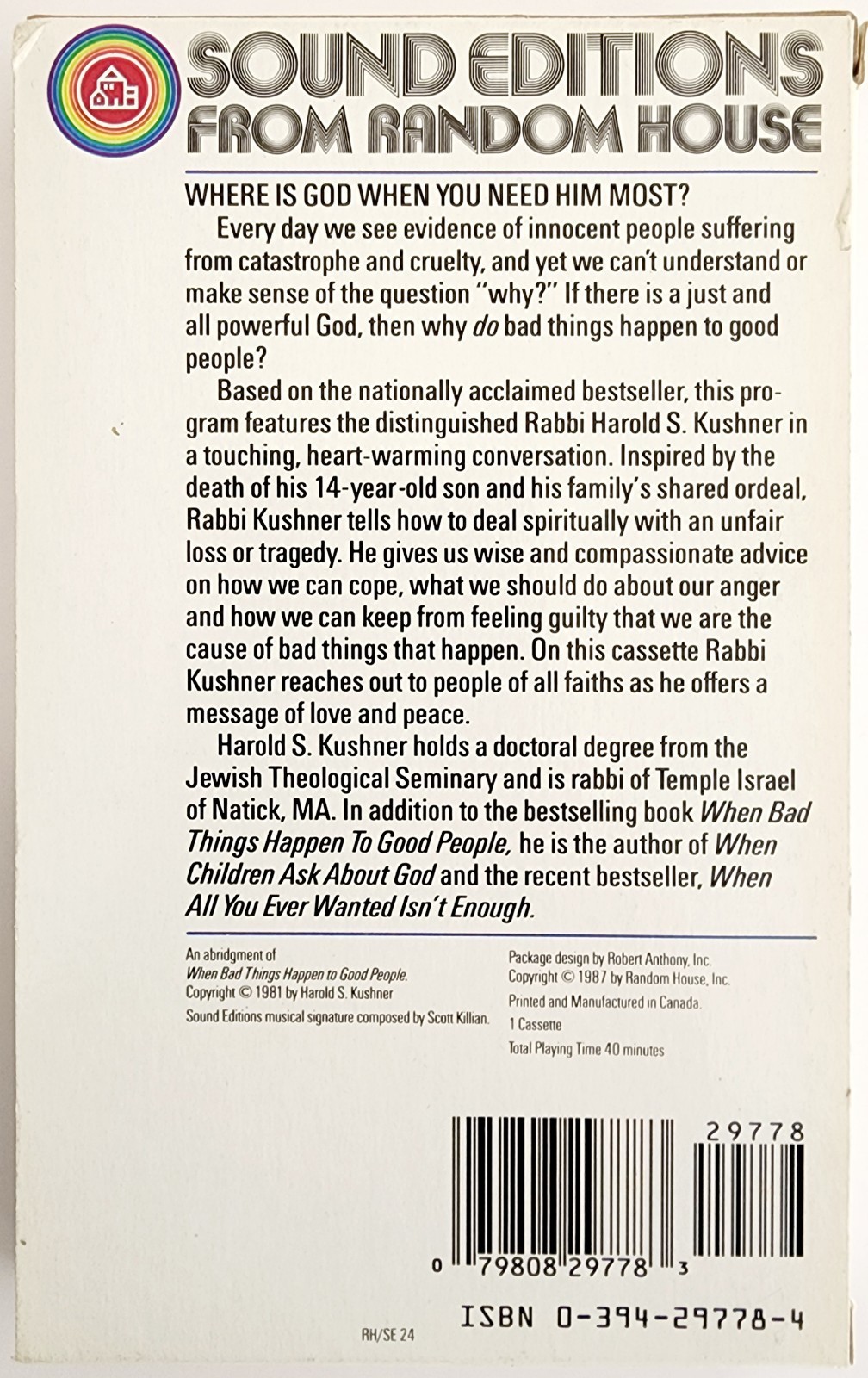 1987 When Bad Things Happen To Good People Audio Book Kushner Cassette Tape G1 Item image 3