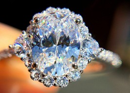 Belle bague de fiançailles halo de diamants taille ovale de 2,85 ct en or... - £199.68 GBP