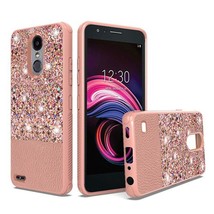 for LG Aristo 2/3 Leather Glitter Hybrid with Chrome TPU Case ROSE GOLD - £4.68 GBP