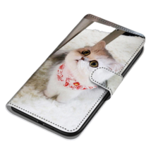 Anymob Samsung Case White Cute Cat Painted Magnetic Flip Leather Card Slot Case - £23.24 GBP