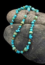 Peyote Bird Southwestern Sterling Silver Blue Green Turquoise Beaded Necklace - £67.78 GBP