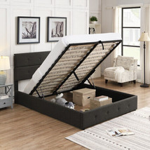 Upholstered Platform Bed with Underneath Storage,Queen Size,Gray - $316.16