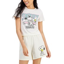 Peanuts Women&#39;s Juniors&#39; Snoopy Cropped T-Shirt White S B4HP - £7.78 GBP