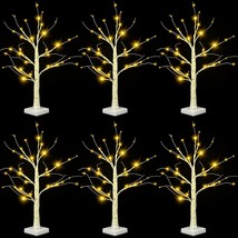 Set Of 6 Christmas Lighted Birch Tree With Led Lights Bulk White Table Artificia - £59.98 GBP