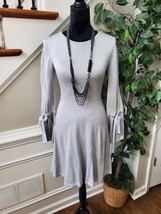 CeCe Women&#39;s Gray Cotton Round Neck Long Sleeve Casual Knee Length Dress Size XS - £22.01 GBP