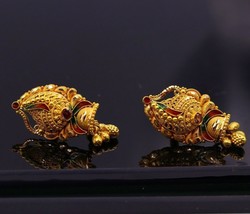 22KT Yellow Gold Handmade Stud Earrings Jewelry Best Women Choice Gifting - £717.91 GBP