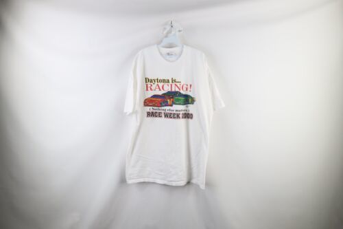 Vtg Y2K 2000 NASCAR Mens 2XL Spell Out Daytona 500 Short Sleeve T-Shirt White - £47.27 GBP