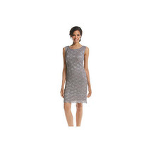 Connected Apparel Womens Sleeveless Sequin Lace Double Hem Dress Size 8, Taupe - £68.83 GBP