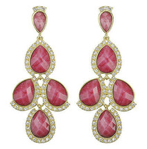 Amrita Singh Gold Crystal Fuchsia Resin Hamptons Teardrop Earrings ERC 1... - £13.62 GBP
